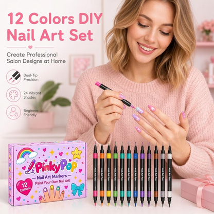 ??12 Shades Dual-Tip Nail Art Marker Kit, Quick-Dry Painting Pens For DIY Nail Designs??