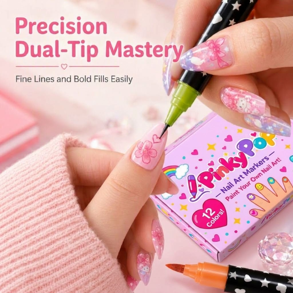 ??12 Shades Dual-Tip Nail Art Marker Kit, Quick-Dry Painting Pens For DIY Nail Designs??