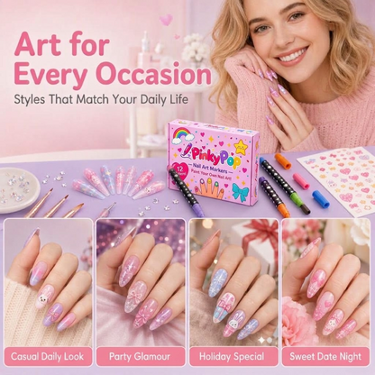 ??12 Shades Dual-Tip Nail Art Marker Kit, Quick-Dry Painting Pens For DIY Nail Designs??