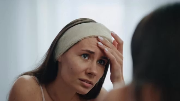 Emotional frustration looking in mirror