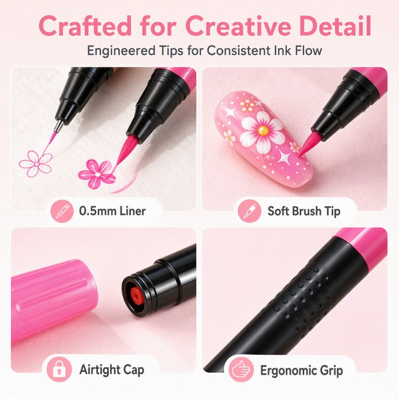 ??12 Shades Dual-Tip Nail Art Marker Kit, Quick-Dry Painting Pens For DIY Nail Designs??
