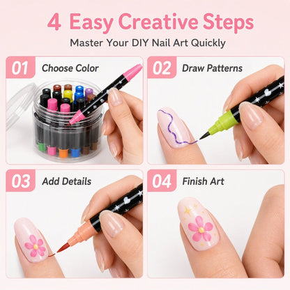 ??12 Shades Dual-Tip Nail Art Marker Kit, Quick-Dry Painting Pens For DIY Nail Designs??